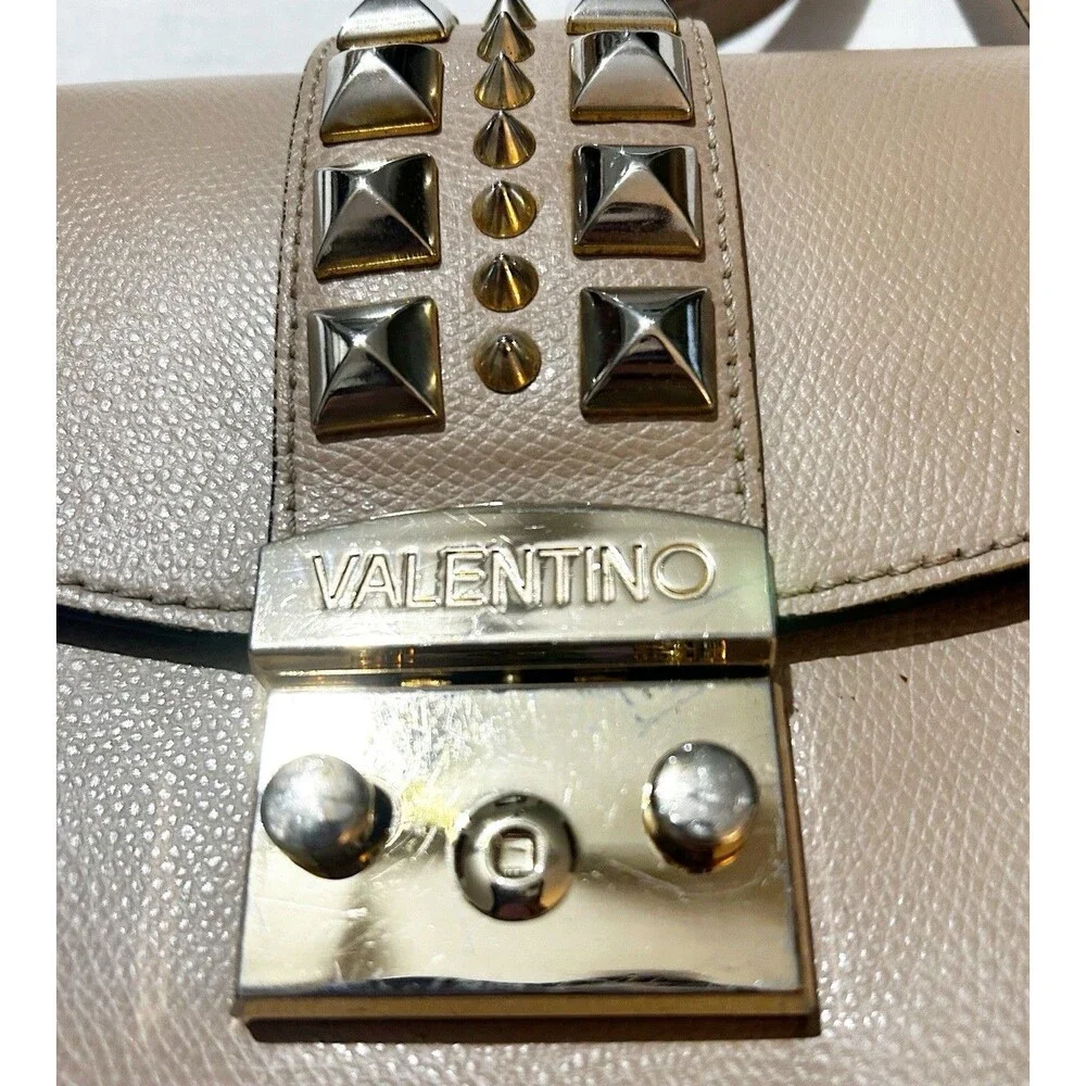 Valentino Benedicte Rockstud Leather Crossbody Bag in Taupe